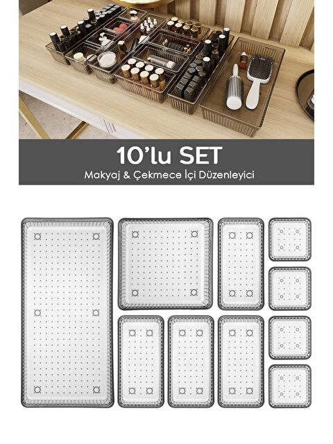 Meleni Home 10 lu Çekmece İçi Organizer   Kozmetik Takı Makyaj Organizeri Dolap İçi Düzenleyici   Antrasit - S000387358-29666