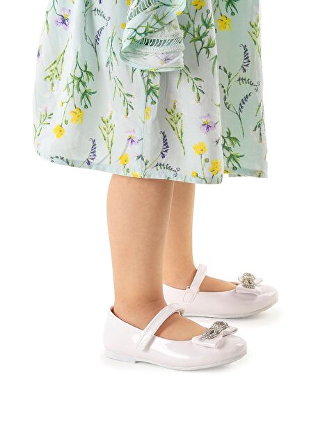 Kiko Kids Bowtie Papyon Taşlı Cırtlı Kız Çocuk Babet Ayakkabı - S000026826-20063