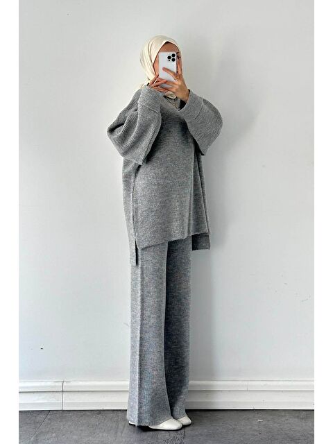 Lamelif Fitilli Triko Takım Gri - S000515460-20600