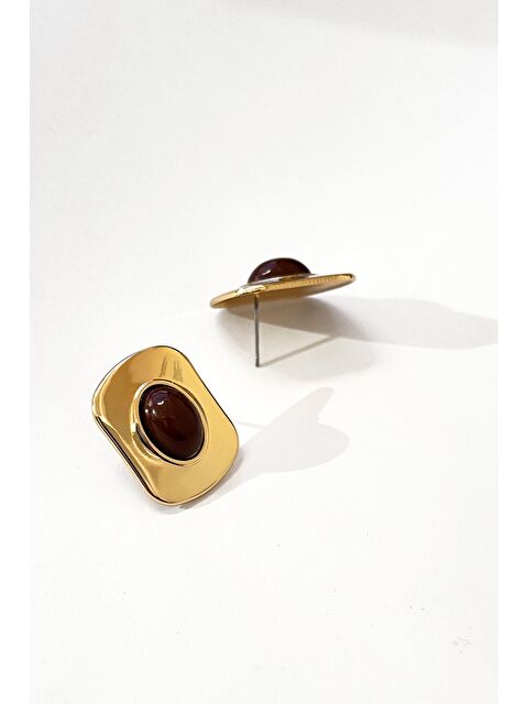 New Obsessions Gold Detaylı Çelik Düğme Küpe - S000464686-19413