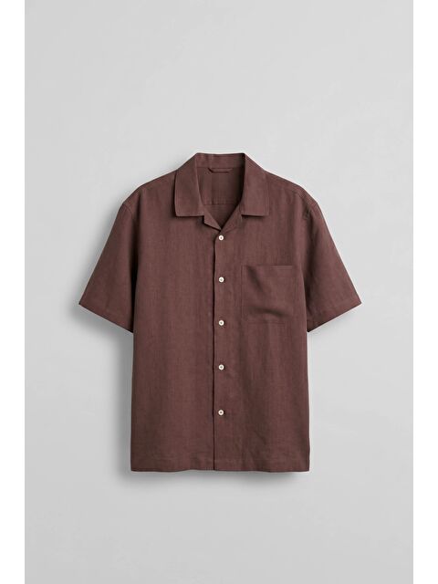 Abluka Online Erkek Relaxed Fit Kısa Kollu Cepli Lyocell Gömlek Bordo