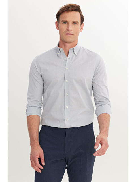 Altınyıldız Classics Erkek Gri Flamlı Slim Fit Dar Kesim Düğmeli Yaka Gömlek - S000512261-20600