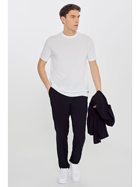 Altınyıldız Classics Erkek Ekru Standart Fit Normal Kesim Bisiklet Yaka Jakarlı Triko Tişört - S000529438-19965