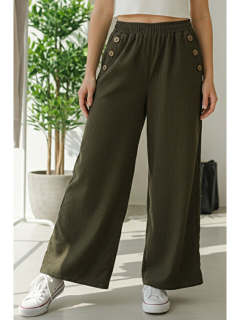 Chiccy İtalyan Haki Cepli Lastikli Bel Geniş Paça İnce Fitilli Kadife Dokuma Pantolon 100 62 - S000486457-18547