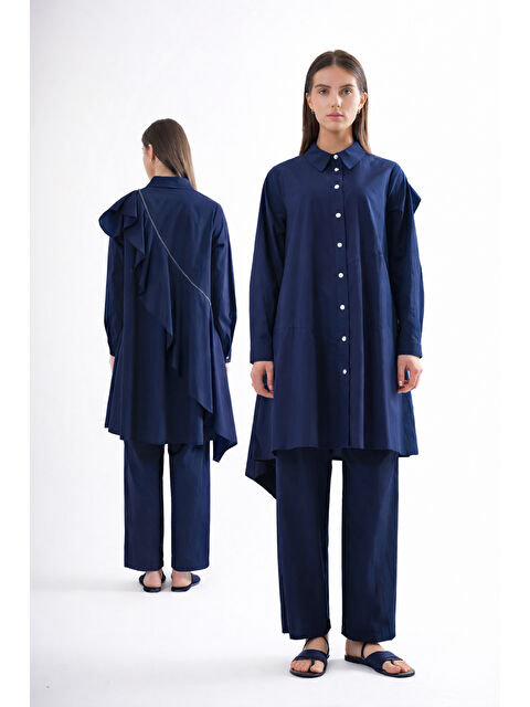 Remsa Arkası Fermuar Detaylı Paper Touch Tunik 116 Lacivert - S000530691-21164