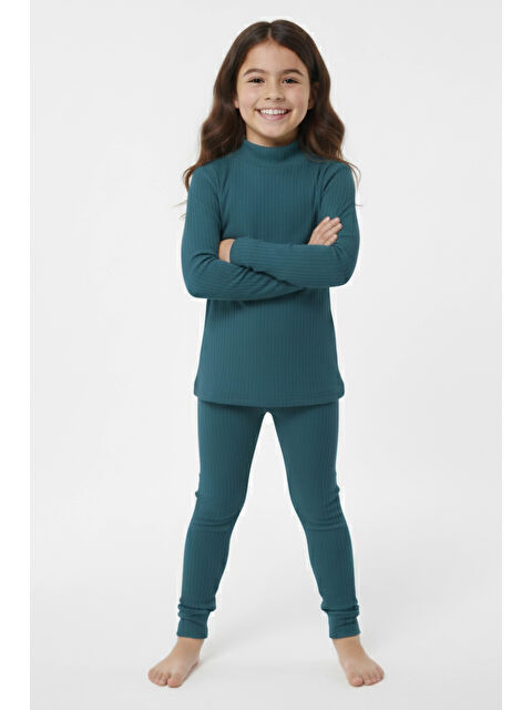 Tofisa Kız Çocuk Petrol Fitilli Ribana Takım - 28104-PETROL - S000495272-20019