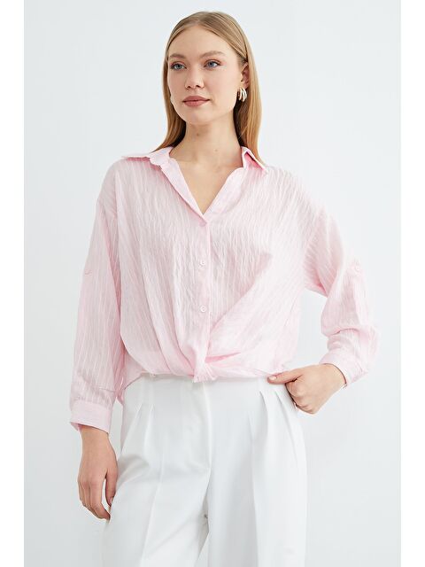 Fullamoda Çizgili Önü Düğümlü Gömlek - S000504002-20024
