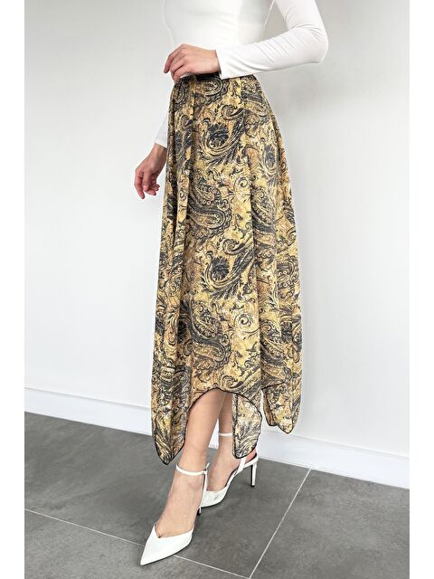 Gülseli Kadın Bel Lastikli İç Astarlı Asimetrik Kesim Desenli Etek - S000517323-7379