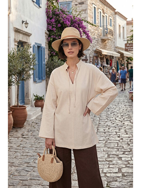 Lela Bağlamalı Hakim Yaka Pamuklu Rahat Bluz 6925480