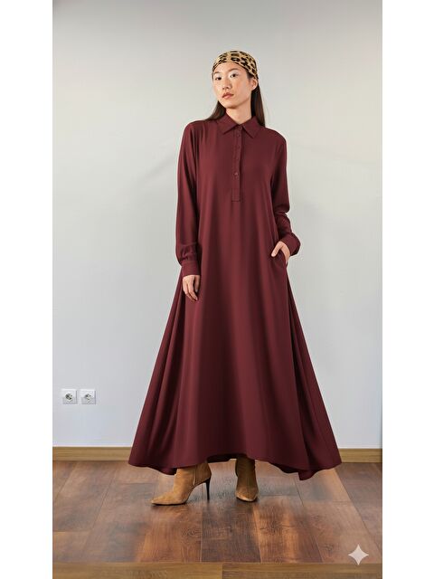 Mevra A Pile Ekstra Salaş Elbise Bordo - S000506948-19951