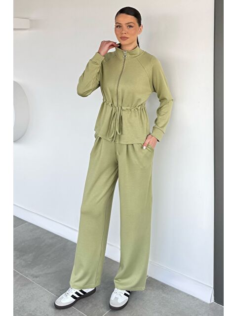 Gülseli Kadın Bel Büzgülü Kemerli Sweat Pantolon İkili Takım