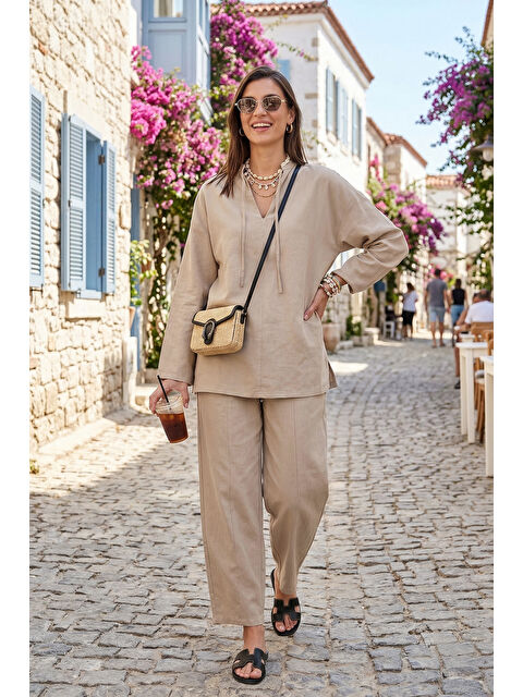 Lela Bağlamalı Hakim Yaka Pamuklu Rahat Bluz 6925480