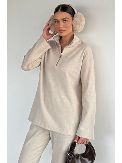 Gülseli Kadın Polo Yaka Selanik Kumaş Sweat Bel Lastikli Pantolon İkili Takım - S000517330-25636