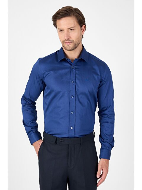 İMZA Lacivert Sert Yaka Düz Classic %100 Pamuk Slim Fit Gömlek 1004250324 - S000426834-21164