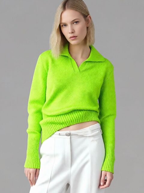 Trendseninle Kadın Fıstık Yeşili Relax Yaka Triko Kazak - S000495280-19972