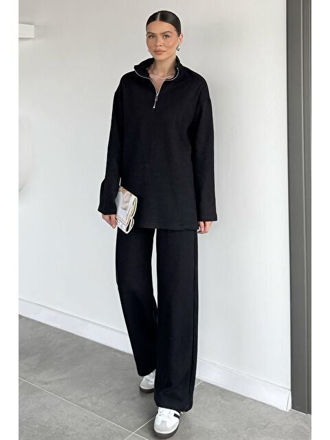 Gülseli Kadın Polo Yaka Selanik Kumaş Sweat Bel Lastikli Pantolon İkili Takım - S000517330-19351