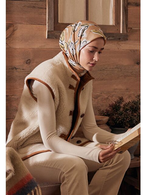 Fresh Scarfs Aspen Desen Pamuk İpek Eşarp Pastel Turuncu - S000423147-20012