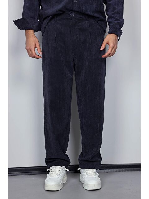 Abluka Online Erkek Kadife Dokulu Baggy Fit Pantolon Lacivert - S000447824-21164