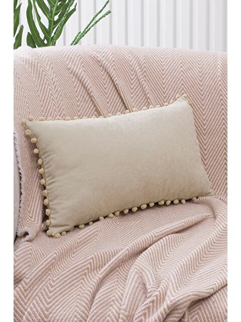 Asdiva Renk Ve Ölçü Seçenekli Krem Ponponlu Kırlent Kılıfı Dekoratif Düz Sade Punch Panoroma - S000345148-19966