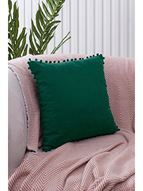 Asdiva Renk Ve Ölçü Seçenekli Yeşil Ponponlu Kırlent Kılıfı Dekoratif Düz Sade Punch Panoroma - S000345146-18194