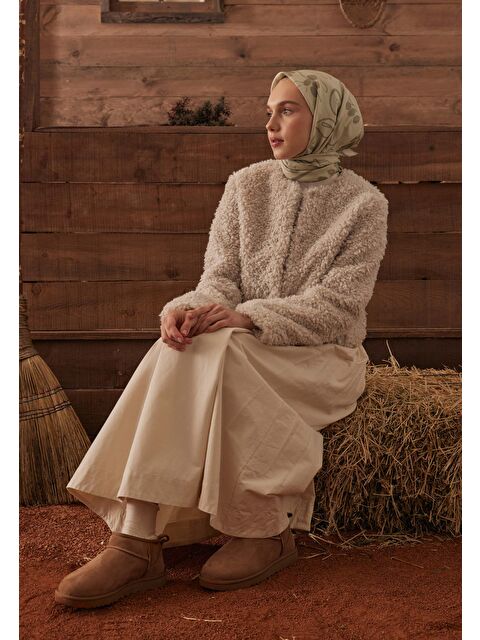 Fresh Scarfs Luna Desen Pamuk İpek Eşarp Bej - S000423148-19928