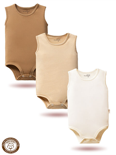 Mahfel %100 Pamuklu Atlet 3'lü Baskısız Çıtçıtlı Bebek Body Zıbın FSFR - S000513189-19928