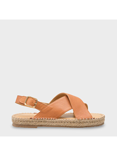 Capone Outfitters Lilian Hakiki Deri Espadril Tabanlı Kadın Sandalet