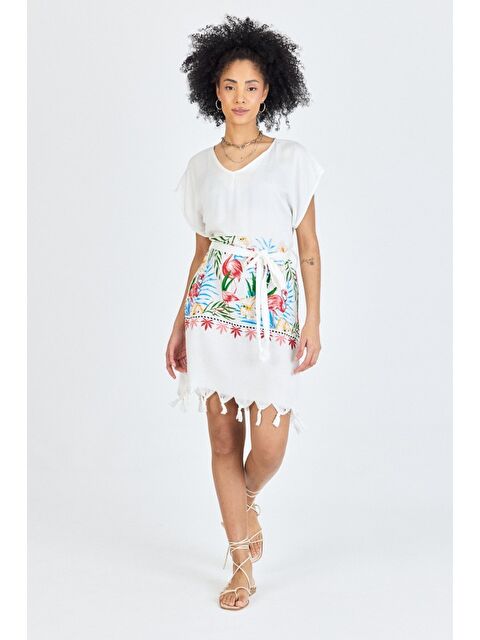 Mulberry Samira Baskılı Bambu Plaj Elbisesi Pareo Havlu