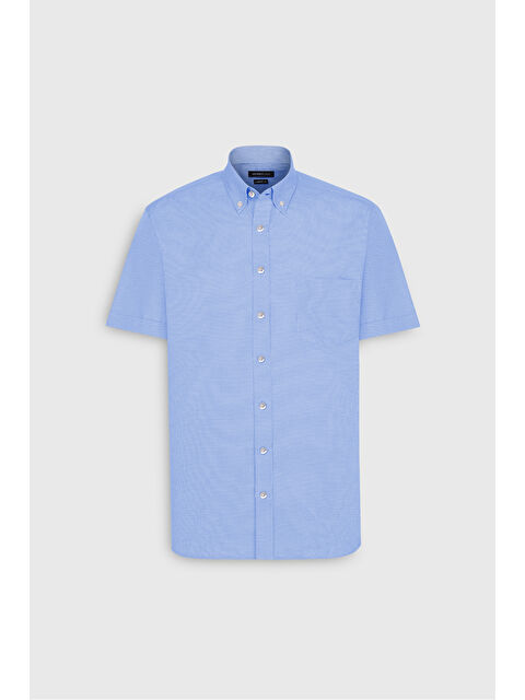 Altınyıldız Classics Erkek Açık Mavi Regular Fit Rahat Kesim Düğmeli Yaka Pamuklu Kareli Kısa Kollu Gömlek - S000402638-17437