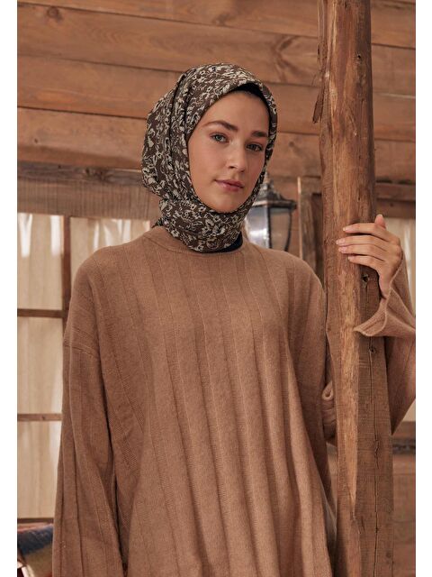 Fresh Scarfs Estelle Desen Pamuk İpek Eşarp Kahve - S000423152-28102