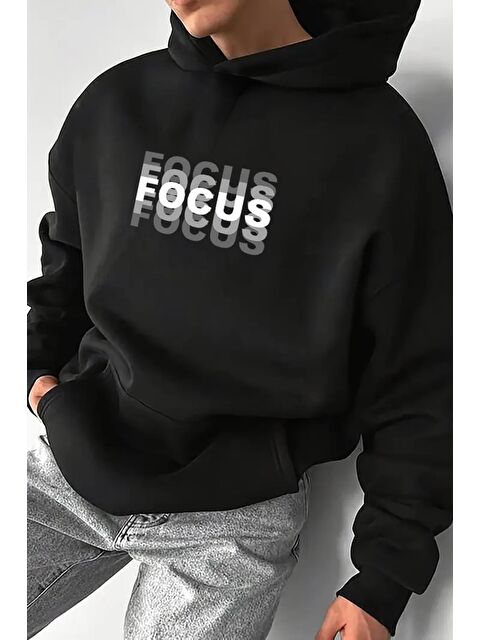 Oksit Focus Ön Baskılı İçi Pamuklu Unisex Erkek Sweatshirt - S000430064-19351