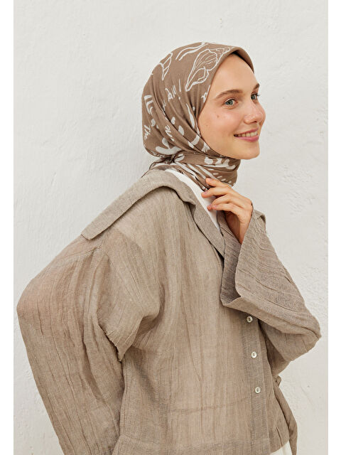 Fresh Scarfs Summer Vibes Desen Pamuk Vual Eşarp Vizon - S000423154-26429