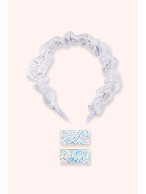 Panço Kız Çocuk Glitter Tokalı Beyaz Taç Seti - S000523727-20063