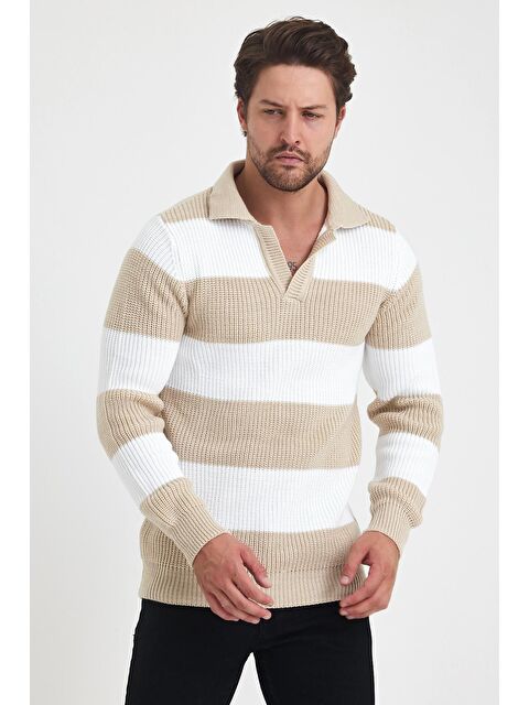 Tarz Cool Erkek Renk Bloklu Regular Polo Yaka Triko Kazak - S000250553-25636