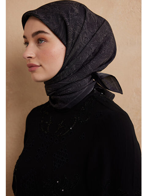 Fresh Scarfs Reına Desen Pamuk İpek Eşarp Siyah - S000423158-19351