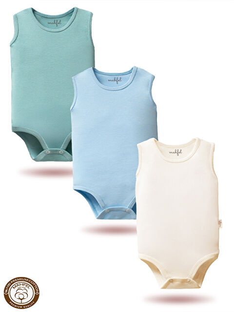 Mahfel %100 Pamuklu Atlet 3'lü Baskısız Çıtçıtlı Bebek Body Zıbın FSİ - S000513189-37458