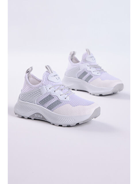 TONNY BLACK Çocuk Unisex Beyaz Gümüş Rahat Kalıp Nefes Alabilen Kumaş Bağcıklı Sneaker - S000051444-37228