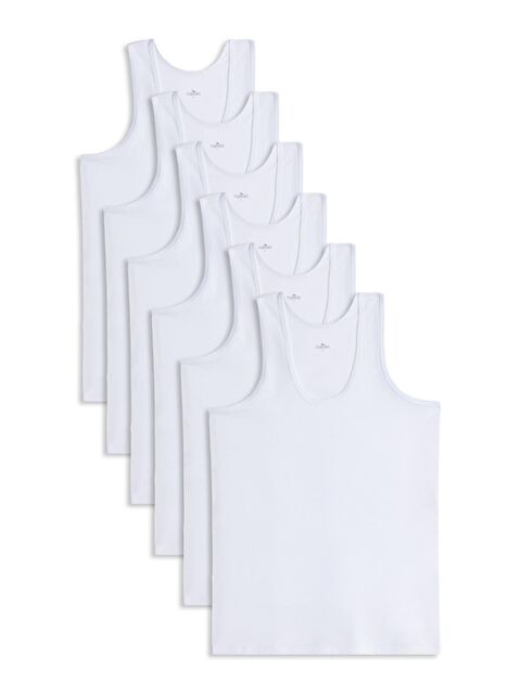 TUDORS 6 Adet Compact Penye Beyaz Erkek Atlet %100 Pamuk Standart Fit Normal Kesim 6'Lı Paket - S000518756-20063