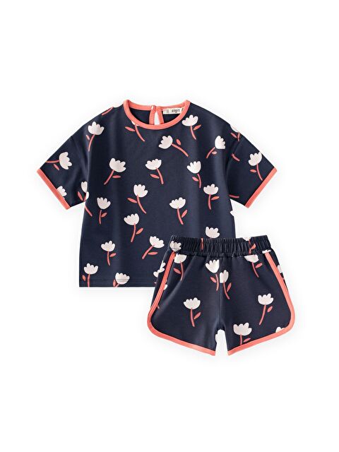 CİGİT Desenli Oversize Şortlu Takım 1-7 Yaş Lacivert