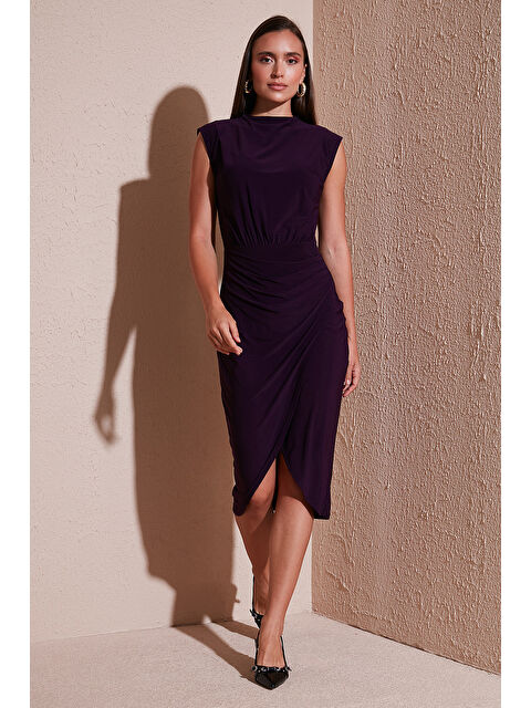 Lela Drape ve Yırtmaç Detaylı Sıfır Yaka Kolsuz Midi Boy Elbise 611EL694 - S000424851-20042