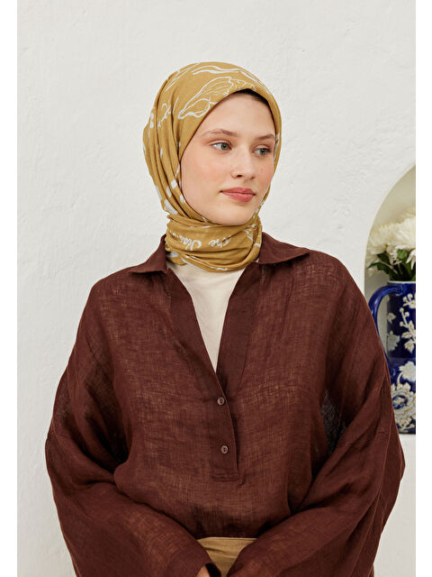 Fresh Scarfs Summer Vibes Desen Pamuk Vual Eşarp Soft Sarı - S000423154-20072