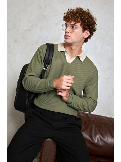 HYMAN Erkek Polo Yaka Nopeli Oversize Triko Kazak - S000515483-18547