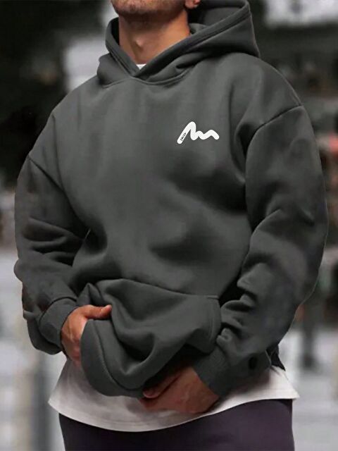 Trendseninle Füme Enjoy Baskılı Kapüşonlu Oversize Sweatshirt - S000487109-33408