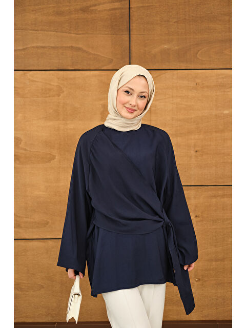 Locco Moda Kadın Şal Detay Yandan Bağlamalı Bluz Lacivert - S000530097-21164