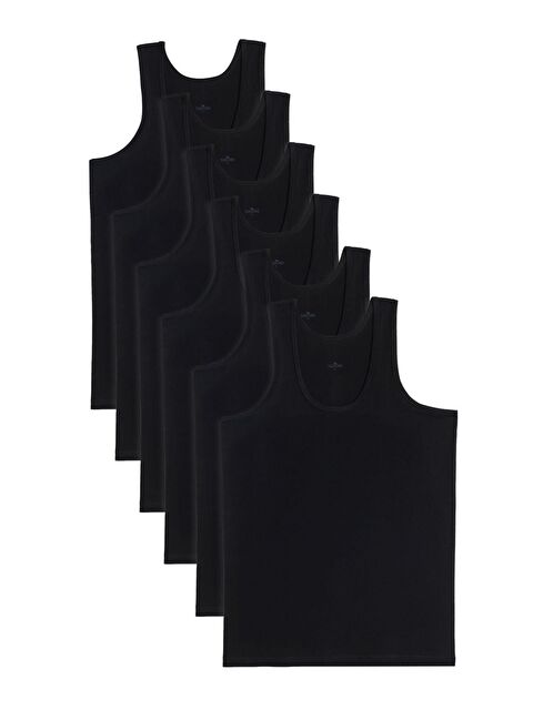 TUDORS 6 Adet Compact Penye Siyah Erkek Atlet %100 Pamuk Standart Fit Normal Kesim 6'Lı Paket - S000518757-19351