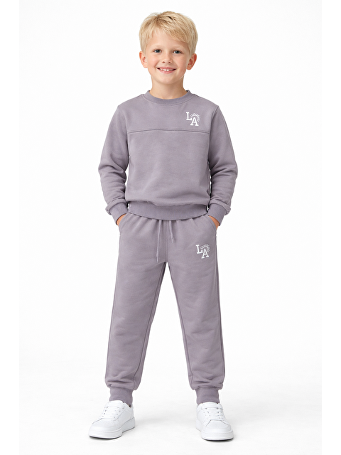 Zepkids Baskılı Nakışlı Gri Renk Erkek Çocuk Eşofman Takımı - S000426066-20600