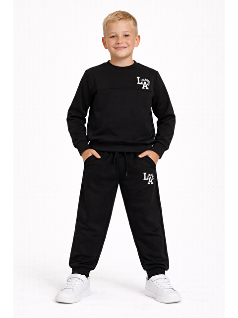 Zepkids Baskılı Nakışlı Siyah Renk Erkek Çocuk Eşofman Takımı - S000426066-19351