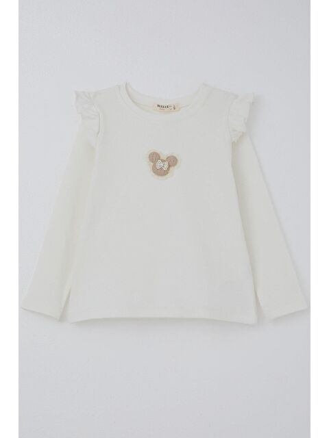 Breeze Kız Çocuk Uzun Kollu Tişört Arma Detaylı Ekru (2-6 Yaş) - S000490181-19965