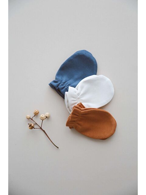 Oh La La Koala For Little Ones 3lü İndigo-Krem Tarçın Rengi Yenidoğan Eldiven Set Model - S000522545-23173
