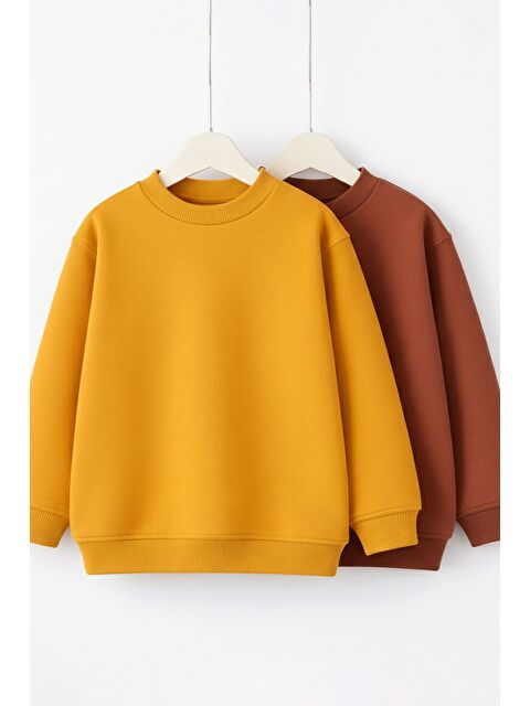 ZUZUNGA 2'Li Basic Şardonlu Çocuk Sweatshirt Hardal - Kahverengi - S000518758-37324